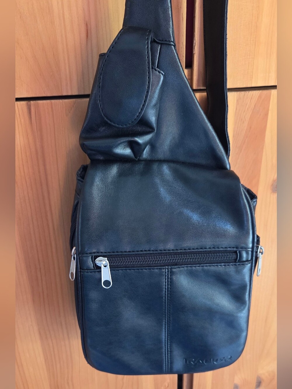 Tracker Black Faux Leather Multi Pocket Sling Bag
